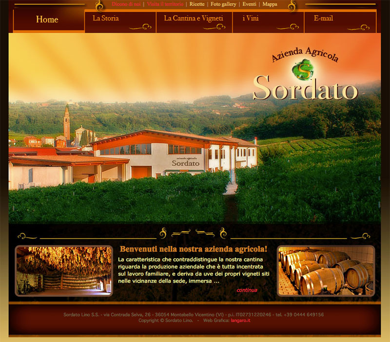 Vista della home del sito della cantina Sordato Vini di Montebello realizzato da carlo langaro - web a Vicenza