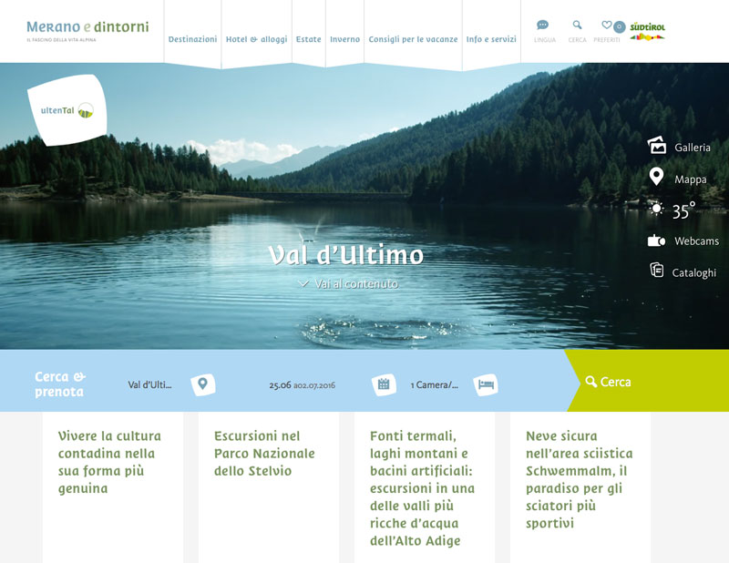 vista della home del sito della Val d'Ultimo - web a Vicenza