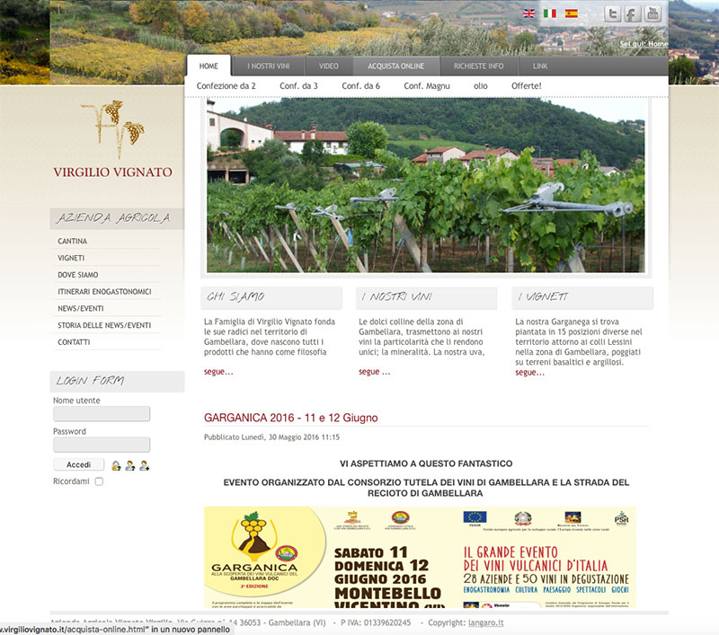 vista della home del sito della cantina Virgilio Vignato di Gambellara con e-commerce realizzato da carlo langaro - web a Vicenza